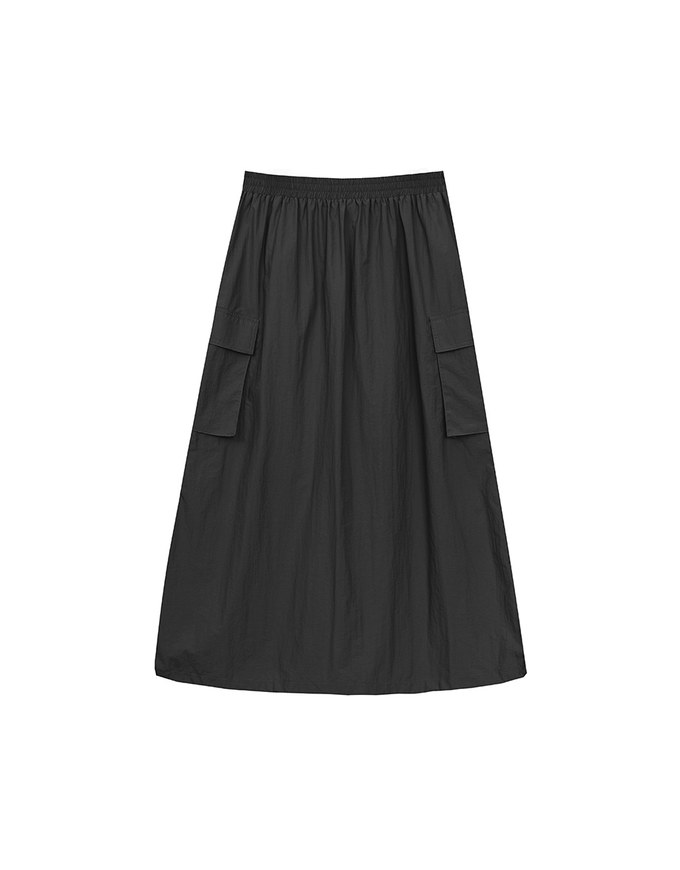 High Waist Cargo Pocket Maxi Skirt with Drawstring Hem