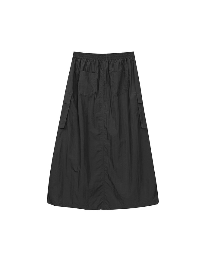 High Waist Cargo Pocket Maxi Skirt with Drawstring Hem
