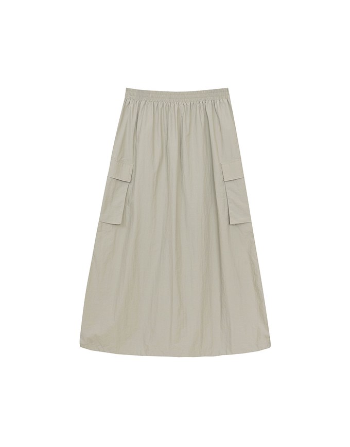High Waist Cargo Pocket Maxi Skirt with Drawstring Hem