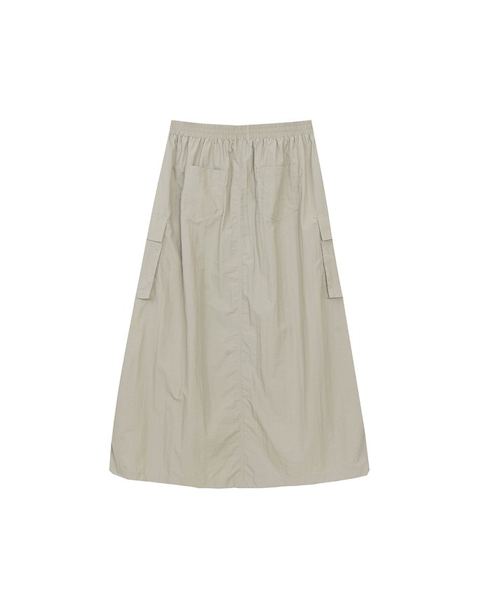 High Waist Cargo Pocket Maxi Skirt with Drawstring Hem