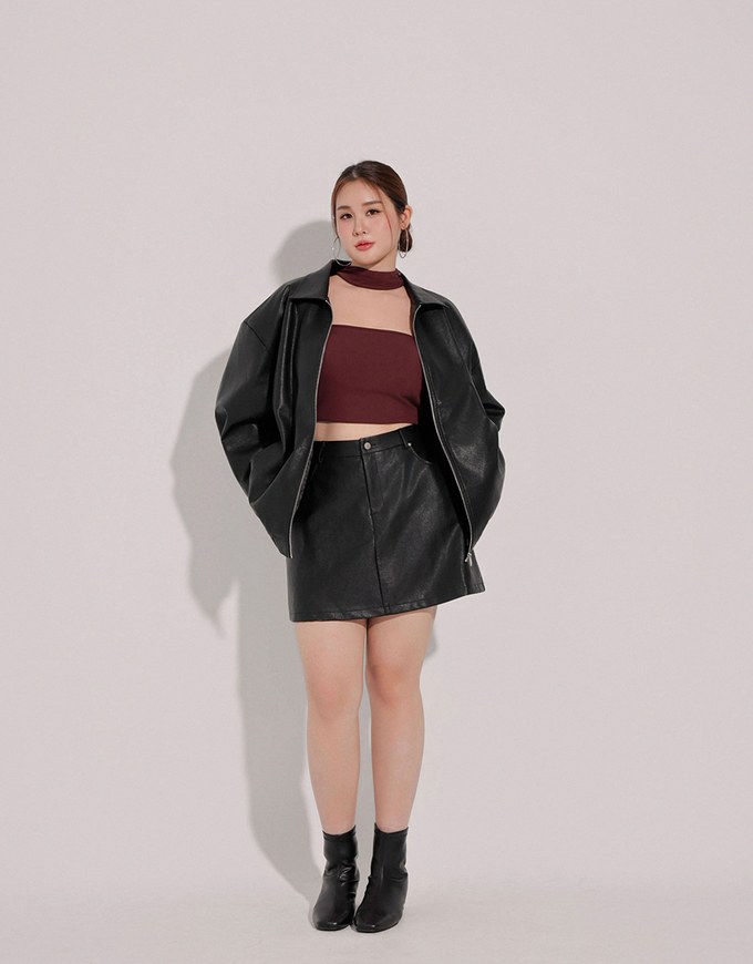 High Waist Faux Suede A Line Mini Skirt with Pockets