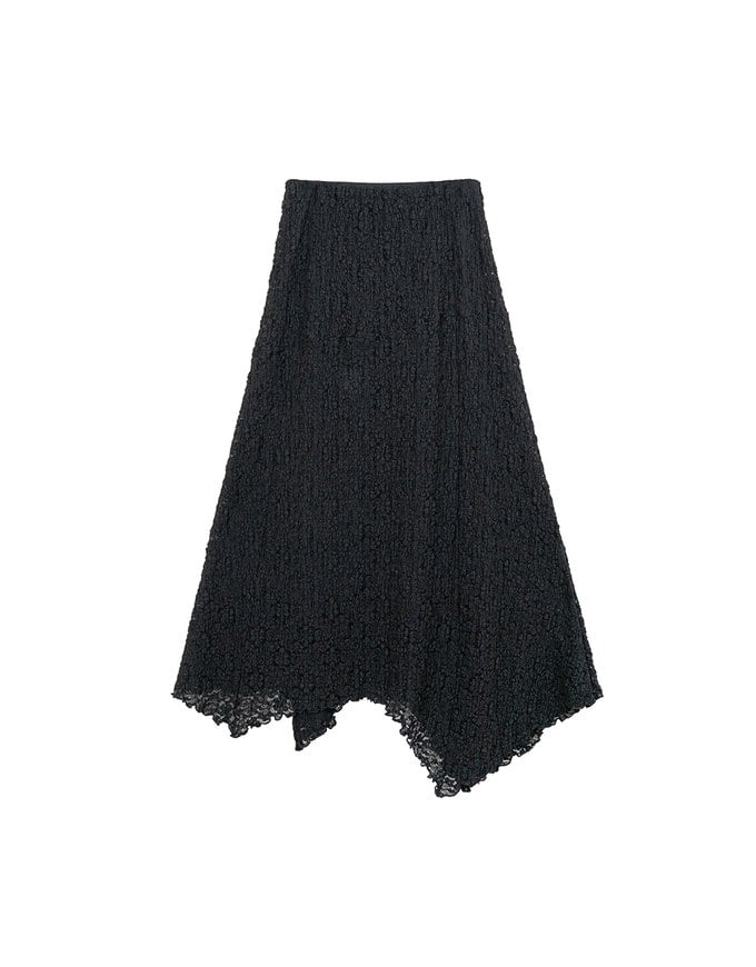 Lace Asymmetrical Hem High Waist Maxi Skirt
