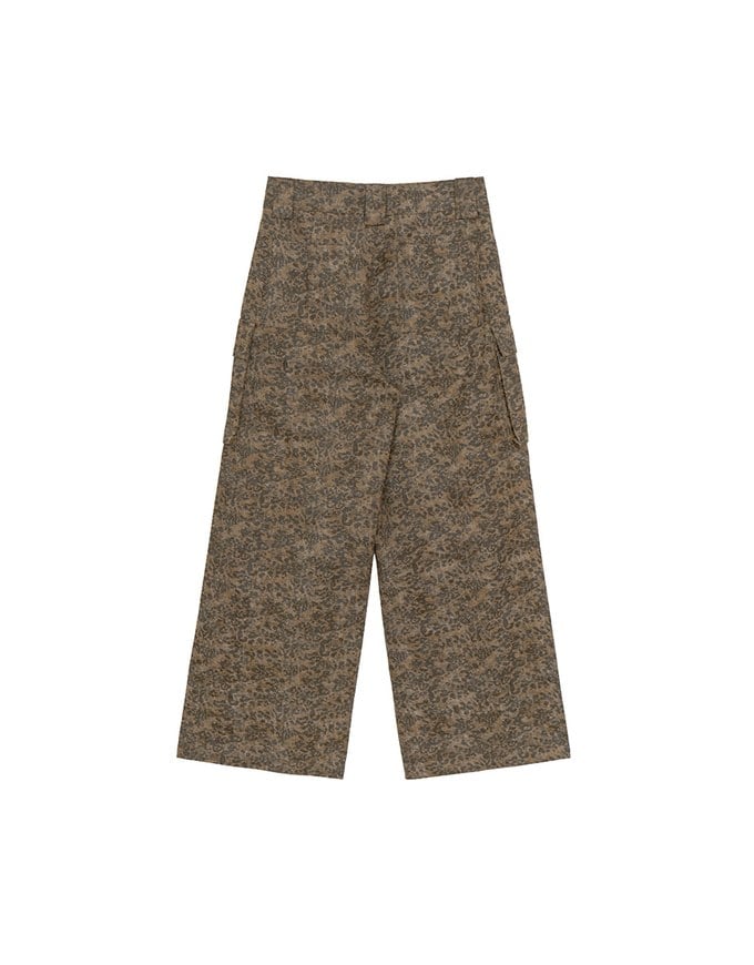 Drawstring Waist Wide Leg Cargo Pants (Camo Print/Leopard Print)