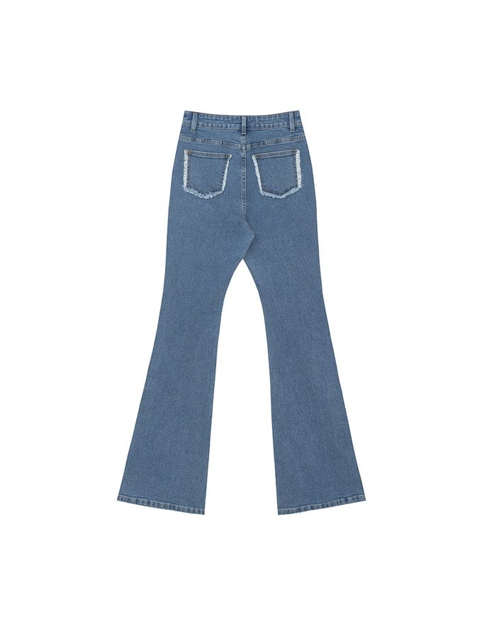 Classic High Waist Frayed Edge Flared Jeans Denim Pants