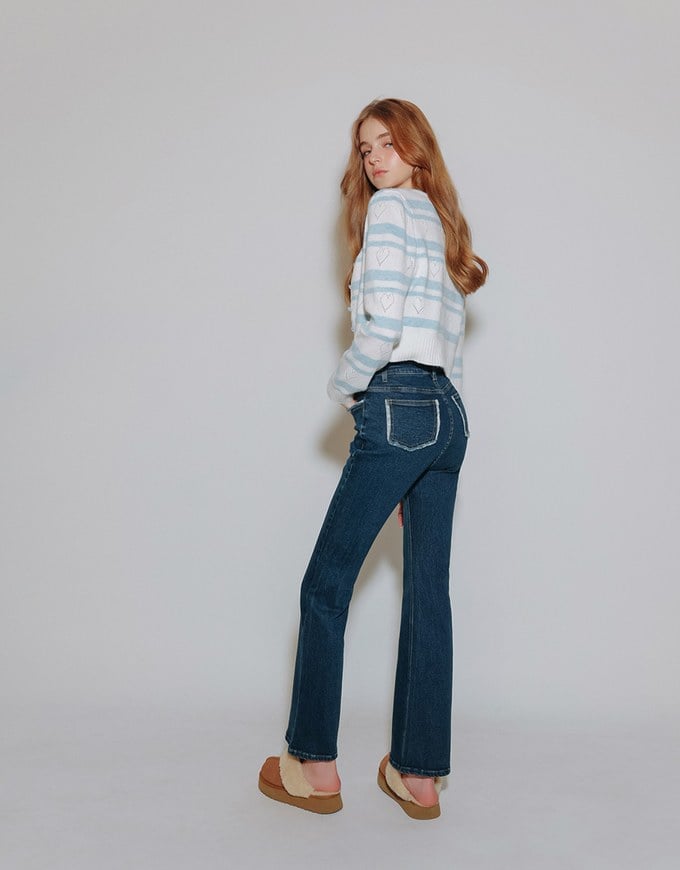 Classic High Waist Frayed Edge Flared Jeans Denim Pants