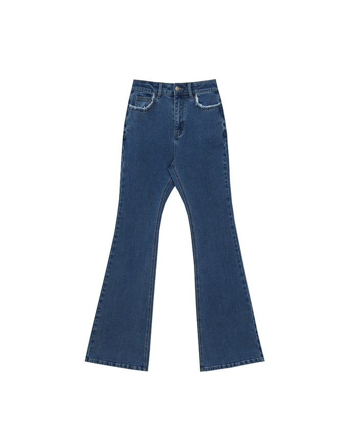 Classic High Waist Frayed Edge Flared Jeans Denim Pants