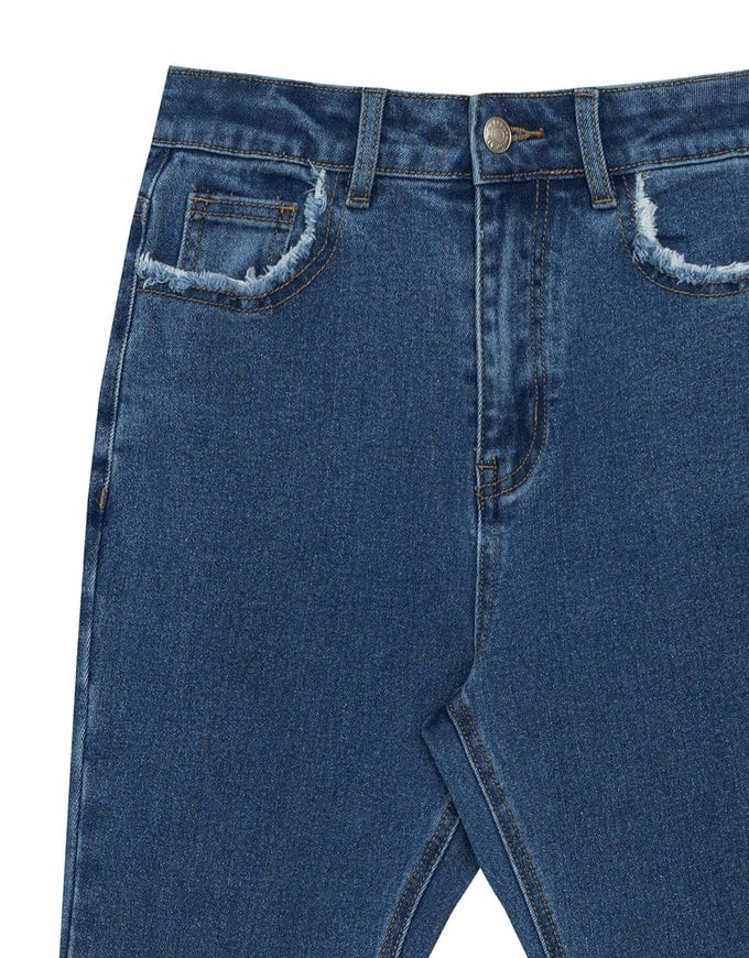 Classic High Waist Frayed Edge Flared Jeans Denim Pants