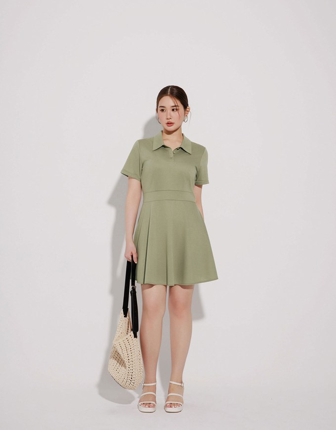 Polo Collar Flared Hem Mini Dress