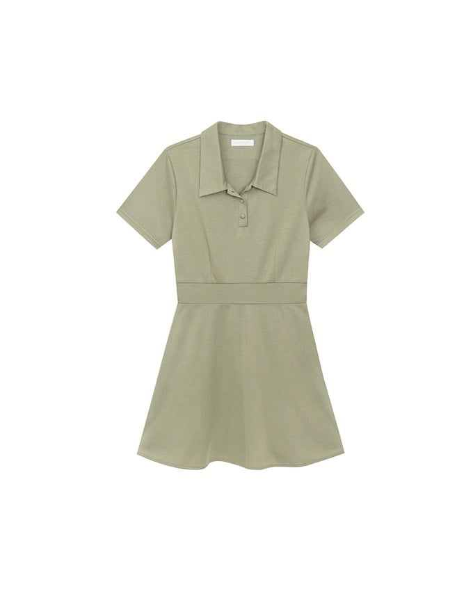 Polo Collar Flared Hem Mini Dress