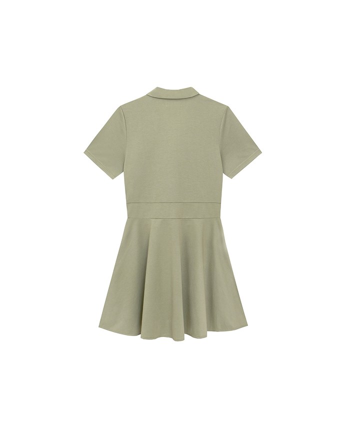 Polo Collar Flared Hem Mini Dress