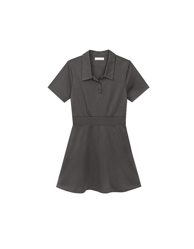 Polo Collar Flared Hem Mini Dress