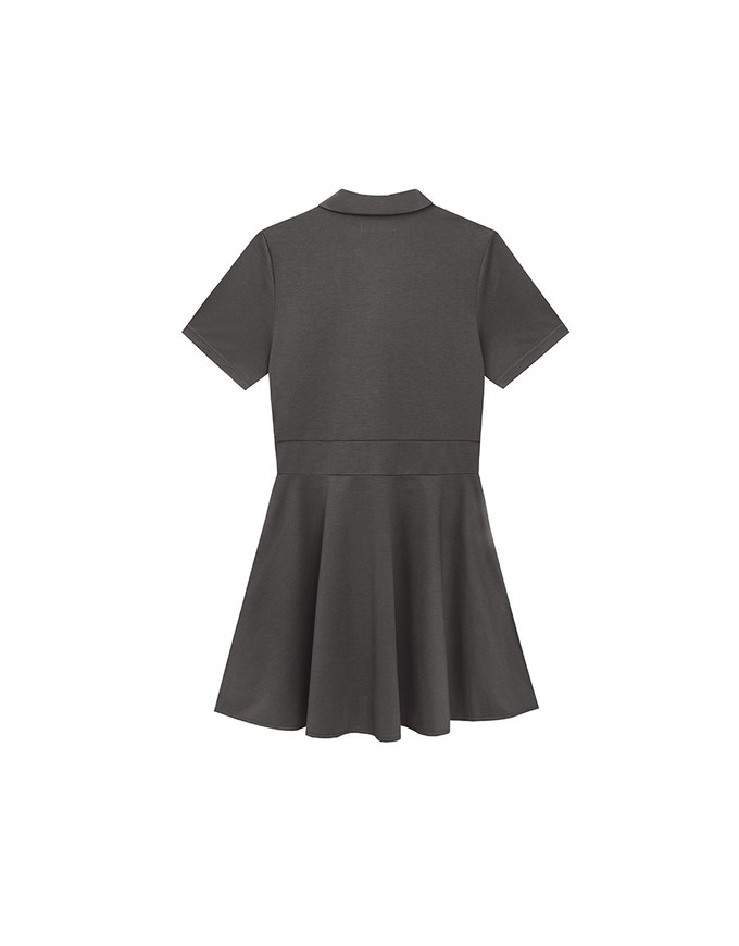 Polo Collar Flared Hem Mini Dress