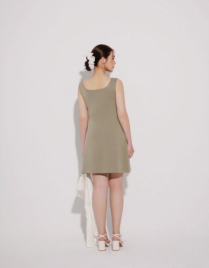 Classic Square Neck Wide Strap Fitted Padded Mini Dress