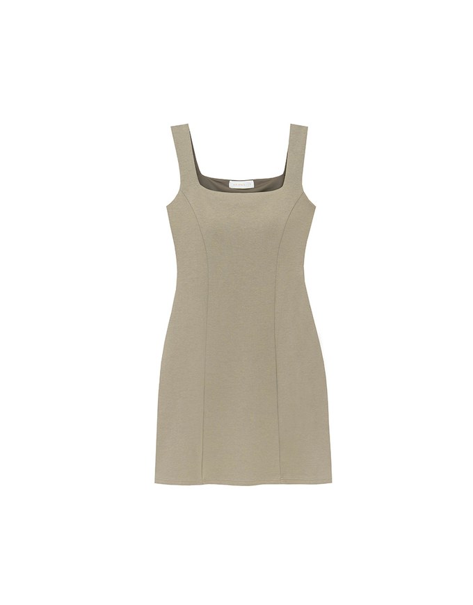 Classic Square Neck Wide Strap Fitted Padded Mini Dress