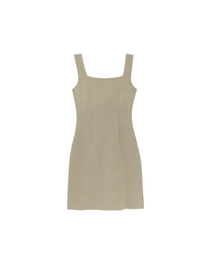 Classic Square Neck Wide Strap Fitted Padded Mini Dress