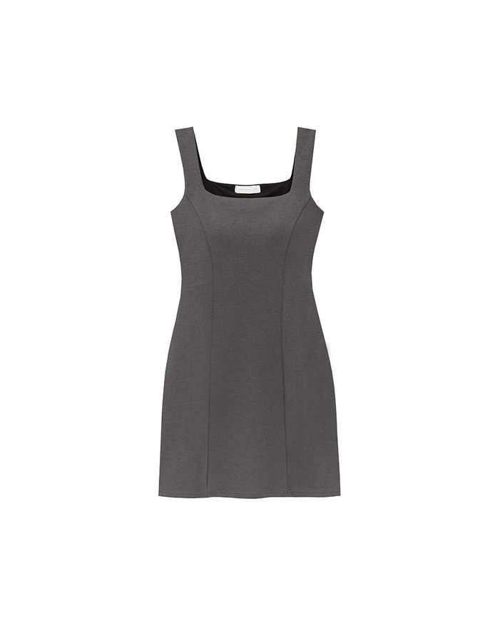 Classic Square Neck Wide Strap Fitted Padded Mini Dress