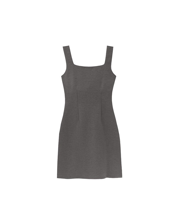 Classic Square Neck Wide Strap Fitted Padded Mini Dress