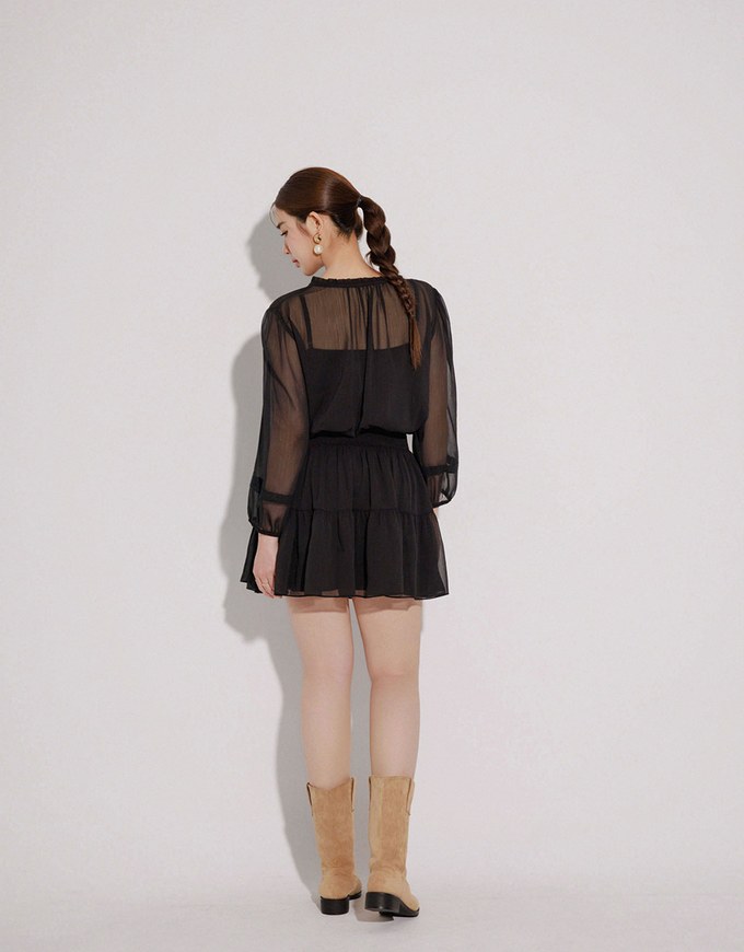 Lace Trim Drawstring Sleeve Cropped Cardigan and Elastic Waist A Line Mini Skirt Set Wear
