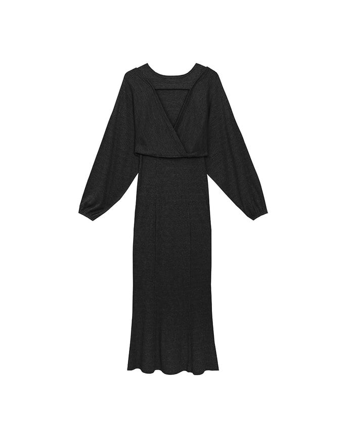 Sleeveless Knit Maxi Dress and Detachable Sleeve Cardigan Set Wear