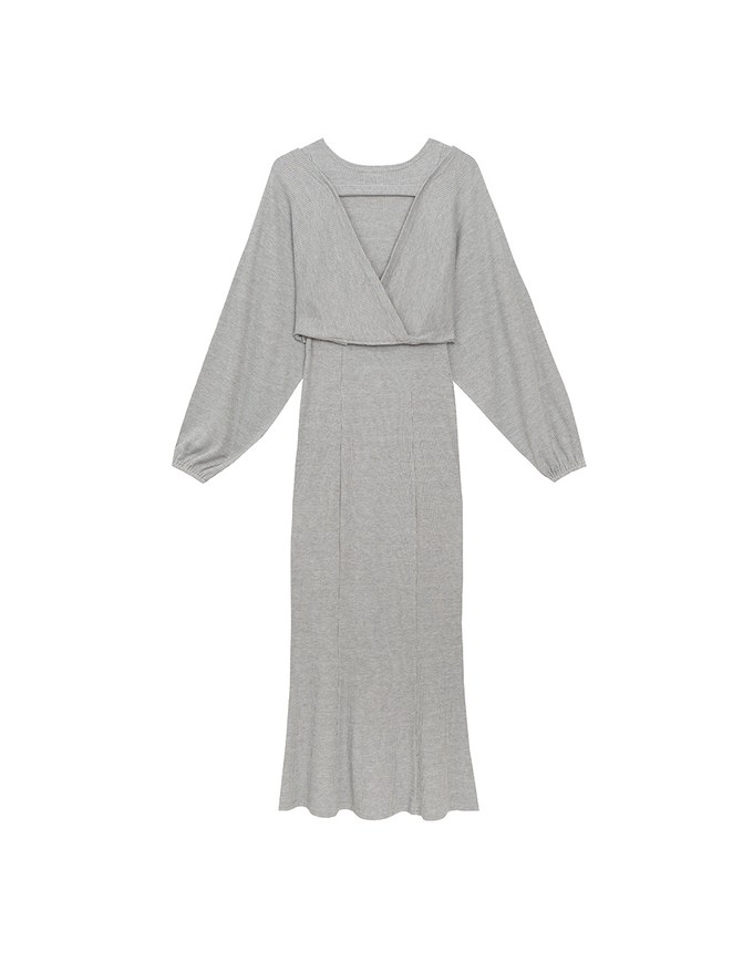 Sleeveless Knit Maxi Dress and Detachable Sleeve Cardigan Set Wear
