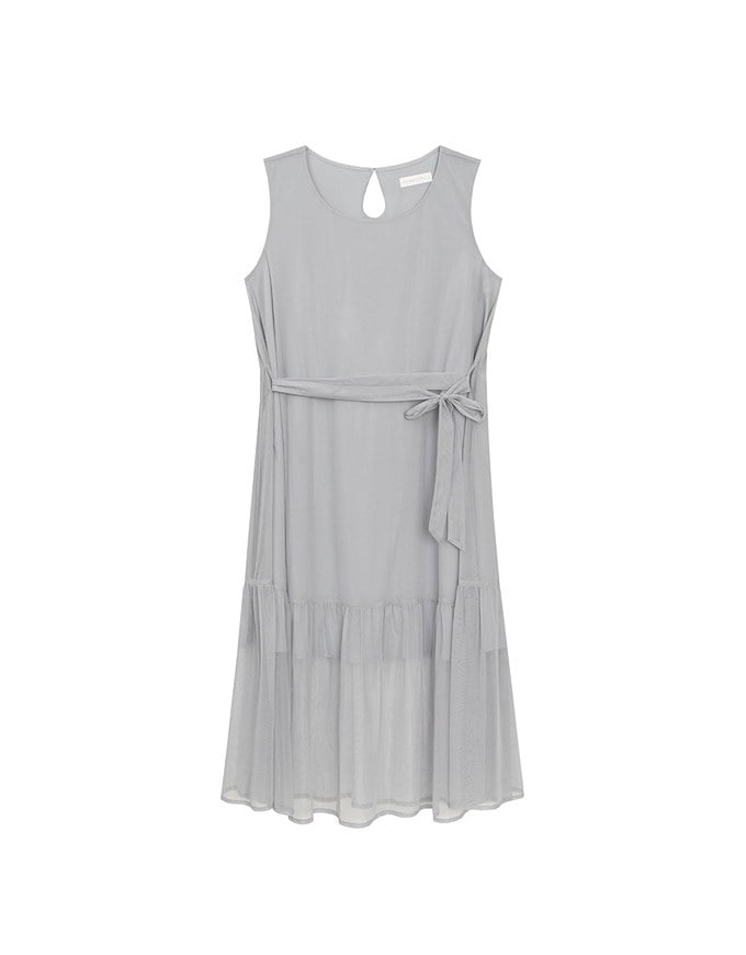 Flowy Sleeveless Maxi Dress with Waist Tie Detail