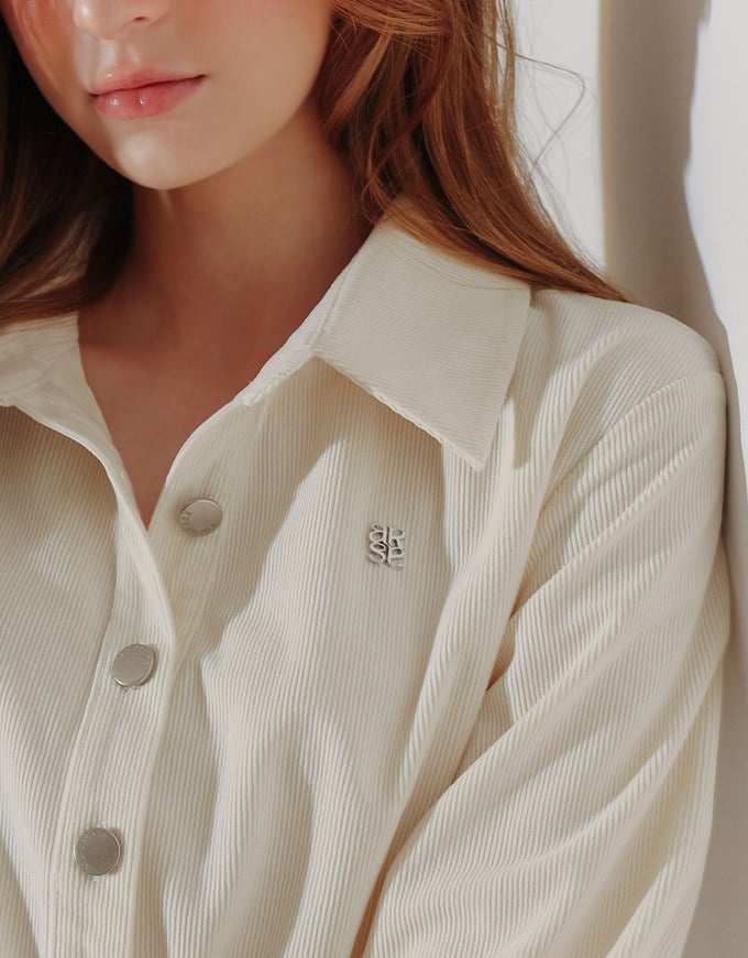 Collared Waist Cinched Button Front Shirt Mini Dress with AIR SPACE Logo Embroidered