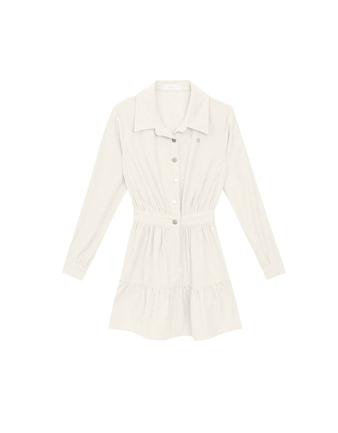 Collared Waist Cinched Button Front Shirt Mini Dress with AIR SPACE Logo Embroidered