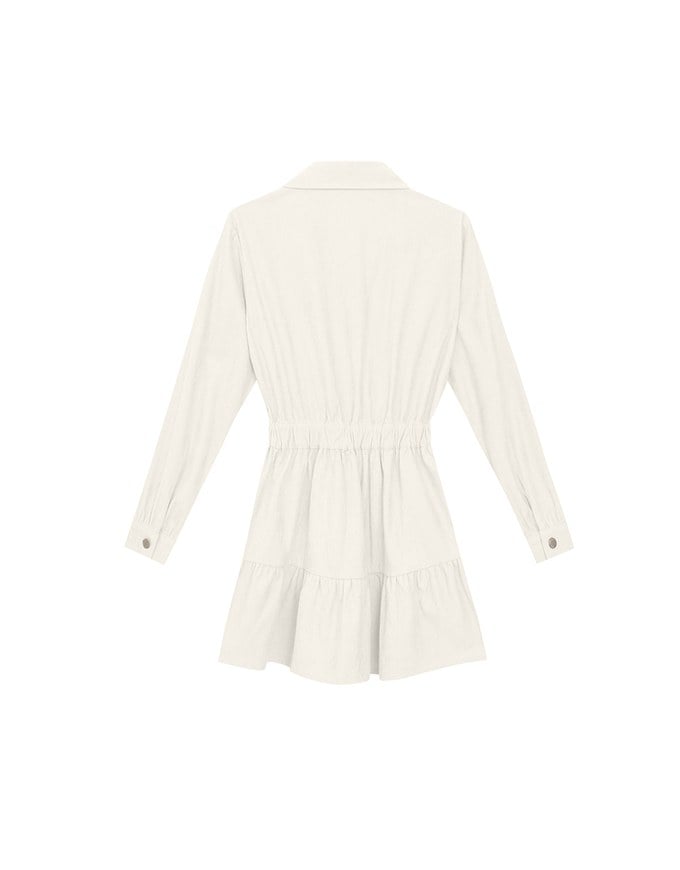 Collared Waist Cinched Button Front Shirt Mini Dress with AIR SPACE Logo Embroidered