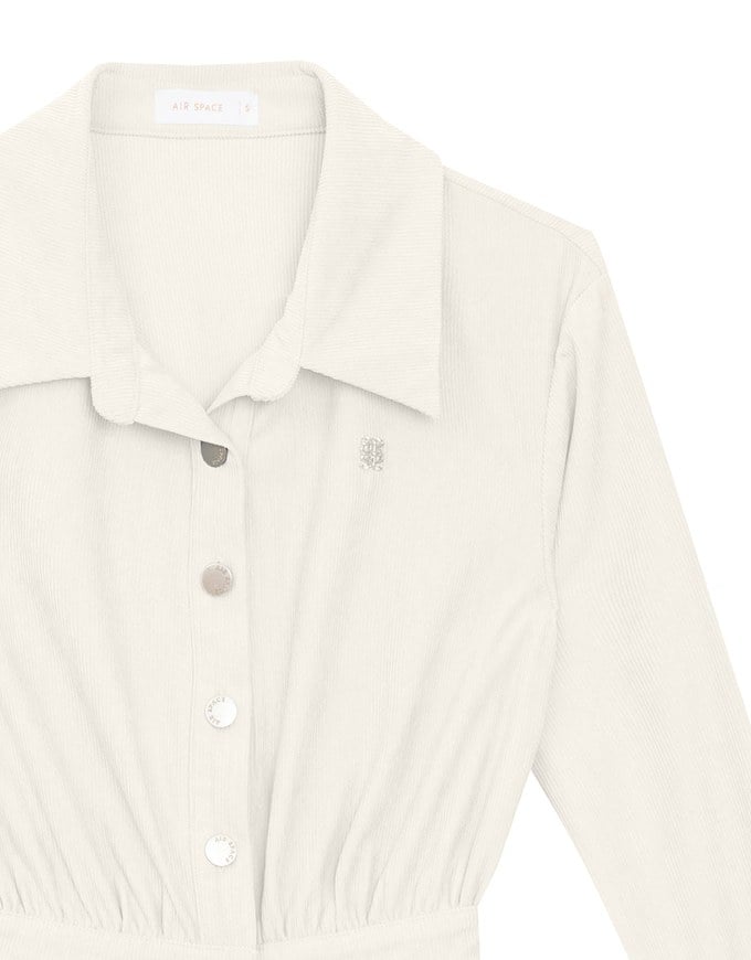 Collared Waist Cinched Button Front Shirt Mini Dress with AIR SPACE Logo Embroidered