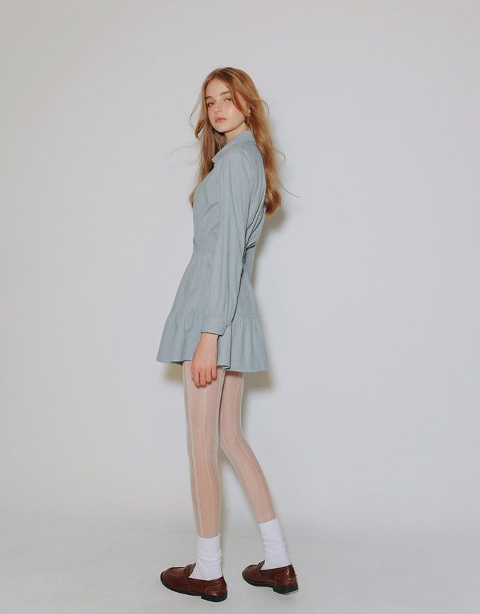 Collared Waist Cinched Button Front Shirt Mini Dress with AIR SPACE Logo Embroidered