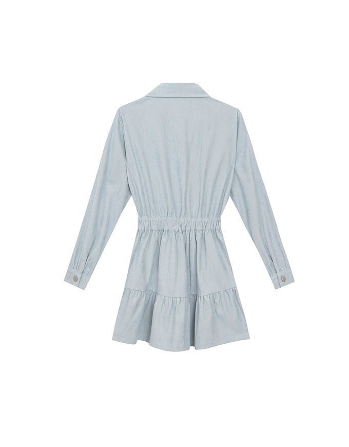 Collared Waist Cinched Button Front Shirt Mini Dress with AIR SPACE Logo Embroidered