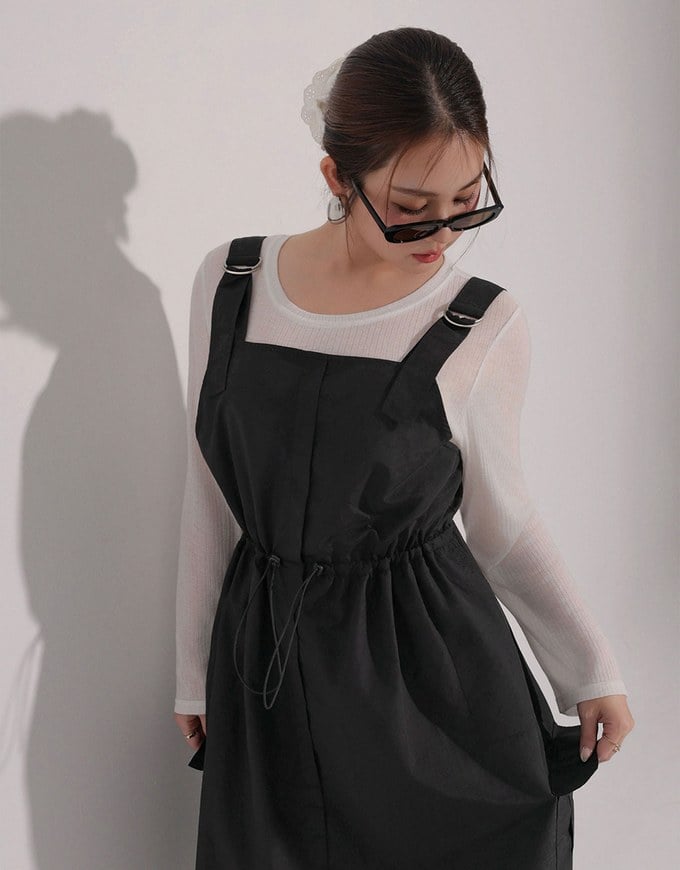 Adjustable Strap Drawstring Waist Cargo Maxi Dress