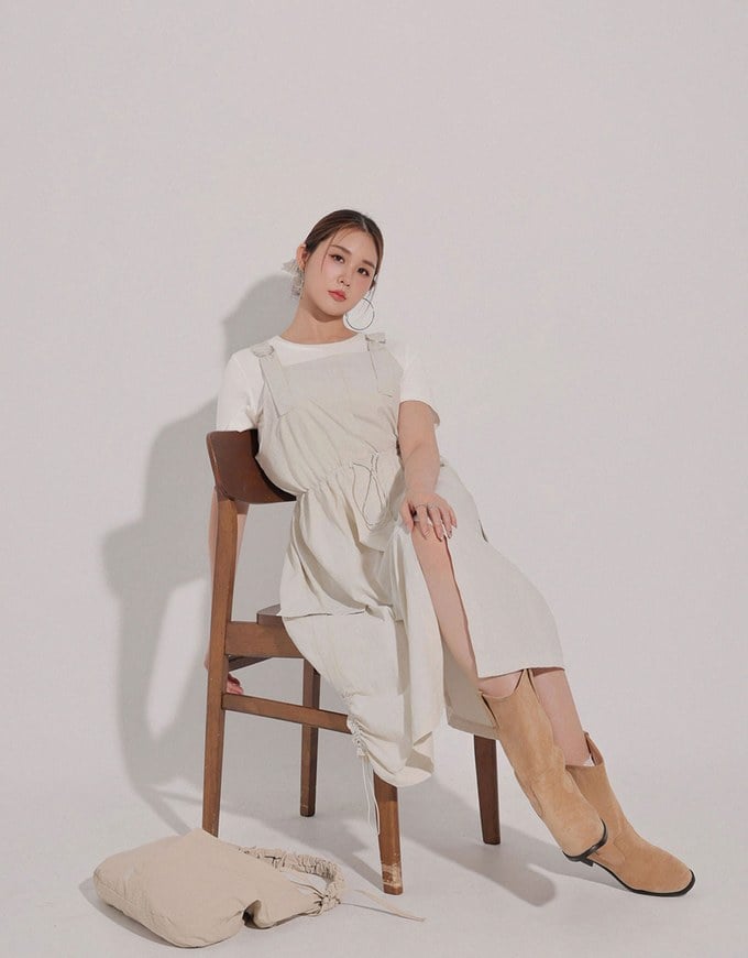 Adjustable Strap Drawstring Waist Cargo Maxi Dress