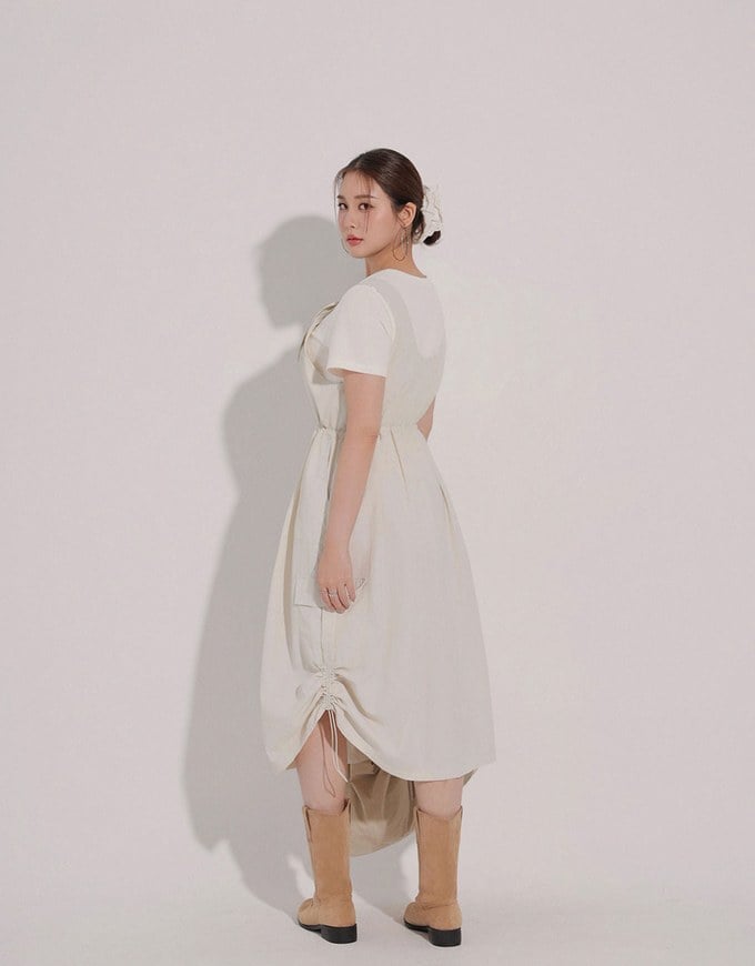 Adjustable Strap Drawstring Waist Cargo Maxi Dress
