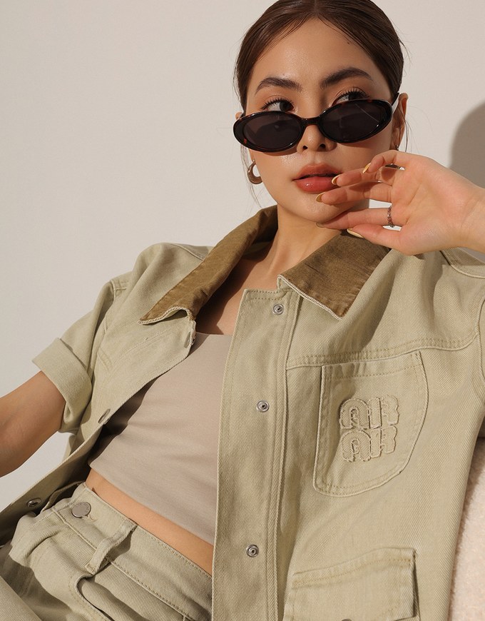 Contrast Collar Short Sleeve Jeans Denim Jacket