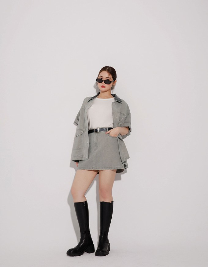 Contrast Collar Short Sleeve Jeans Denim Jacket