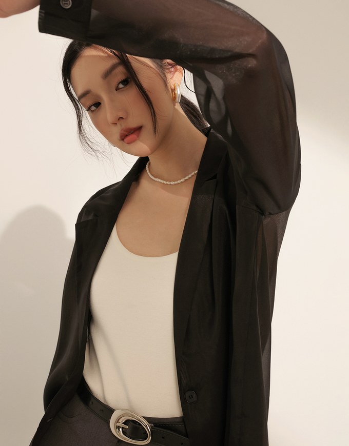 Lightweight Sheer Longline Button Front Tailored Jacket