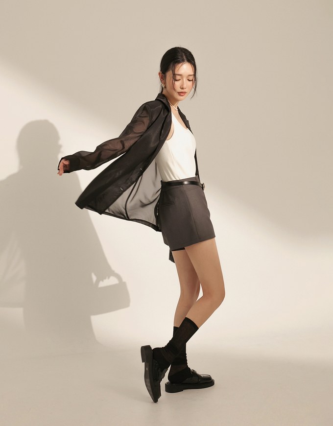 Lightweight Sheer Longline Button Front Tailored Jacket