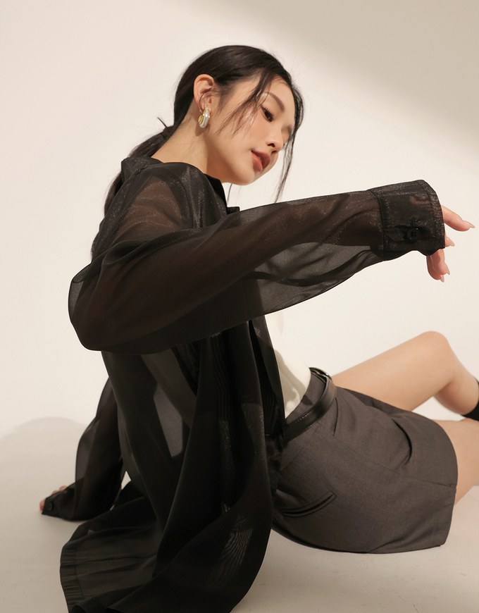 Lightweight Sheer Longline Button Front Tailored Jacket