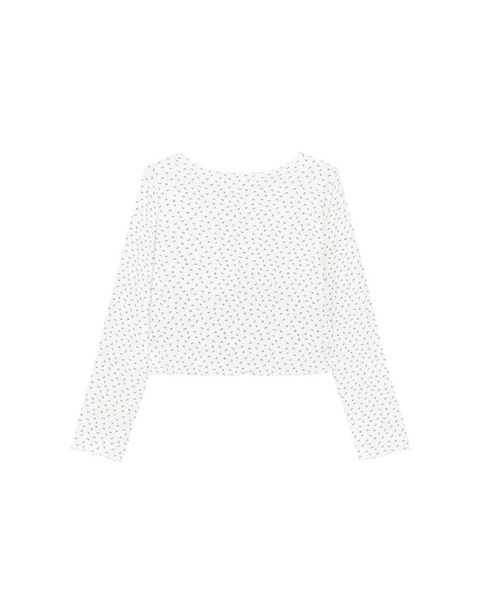 Floral Print Ribbed Tie Front Cropped Cardigan