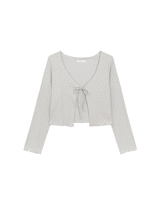 Floral Print Ribbed Tie Front Cropped Cardigan