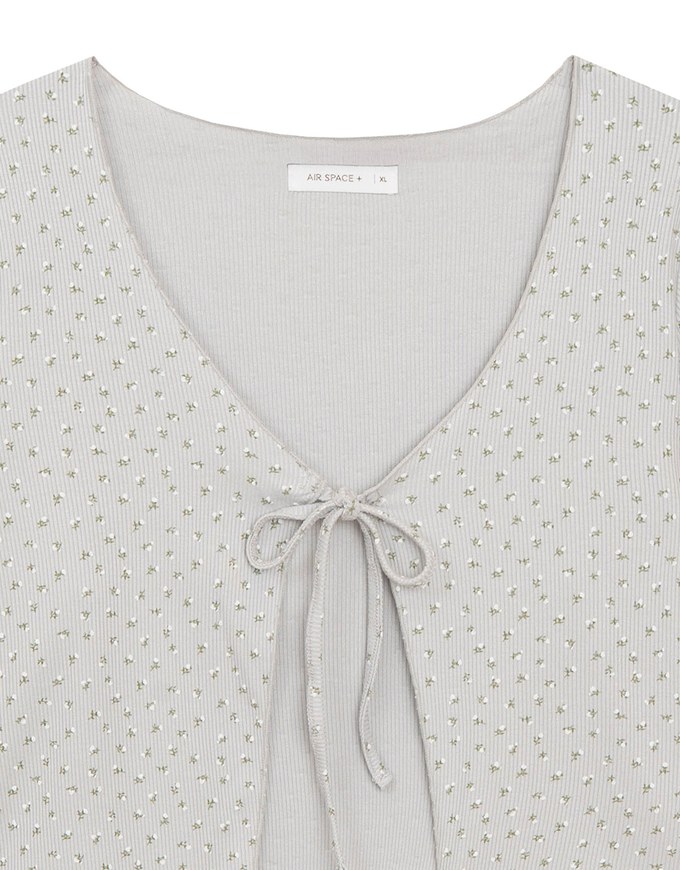Floral Print Ribbed Tie Front Cropped Cardigan