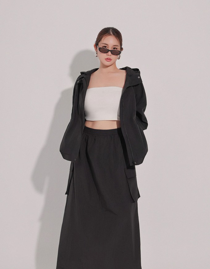 Drawstring Hem Hooded Windbreaker Jacket