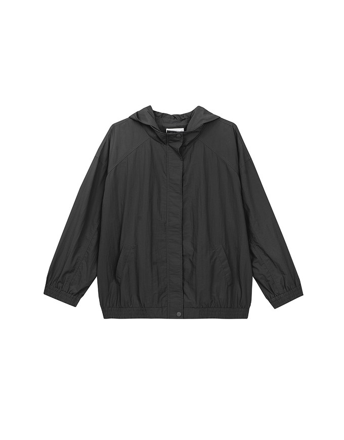 Drawstring Hem Hooded Windbreaker Jacket