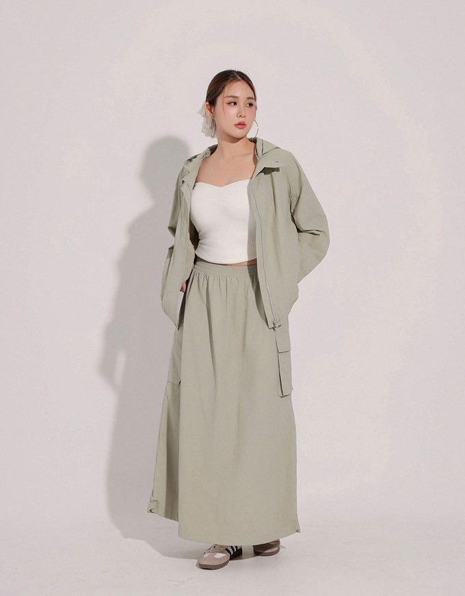 Drawstring Hem Hooded Windbreaker Jacket