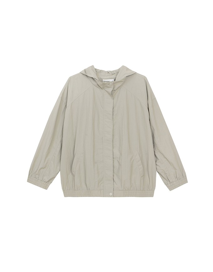 Drawstring Hem Hooded Windbreaker Jacket