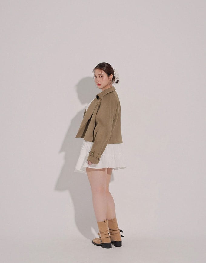 Classic Collar Faux Suede Cropped Trench Jacket