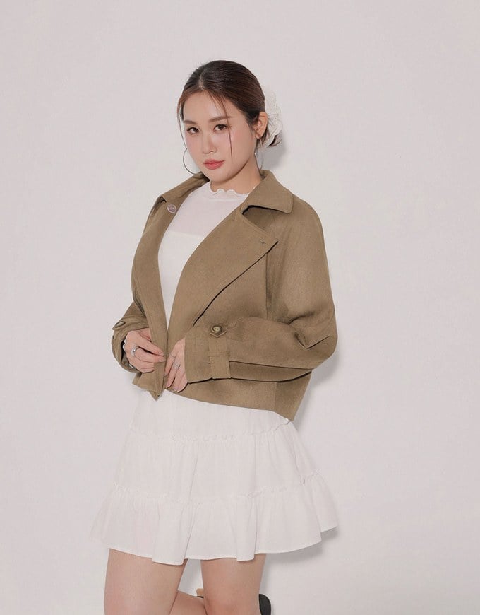 Classic Collar Faux Suede Cropped Trench Jacket
