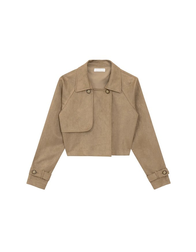 Classic Collar Faux Suede Cropped Trench Jacket