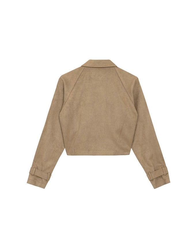 Classic Collar Faux Suede Cropped Trench Jacket